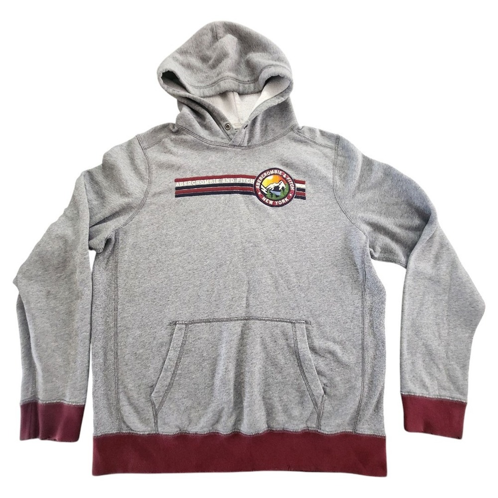 Abercrombie & Fitch Hoodie Mens XL Sweatshirt Gray Pocket New York Embroidery